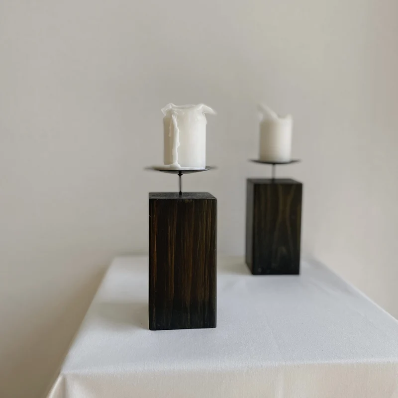 Pair of Wooden Candle Holders