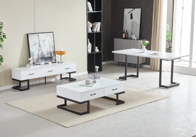 Table basse noire marbre blanc - Odel