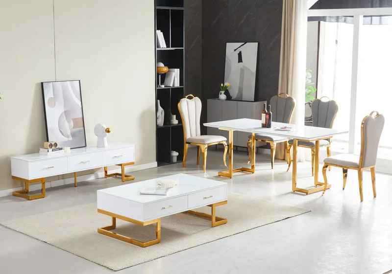 Table basse dorée marbre blanc - Odel