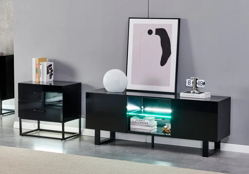 Meuble tv design laqué noir - Line