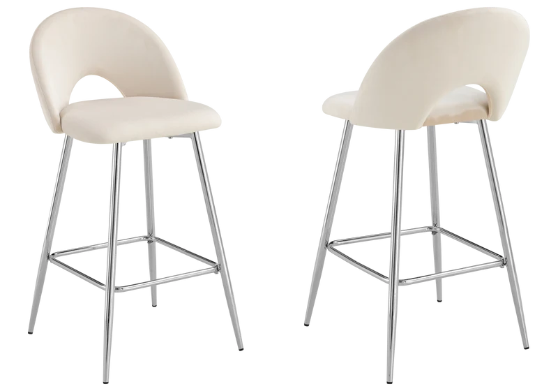 Chaise de bar dossier ouvert en velours beige - Talia x2
