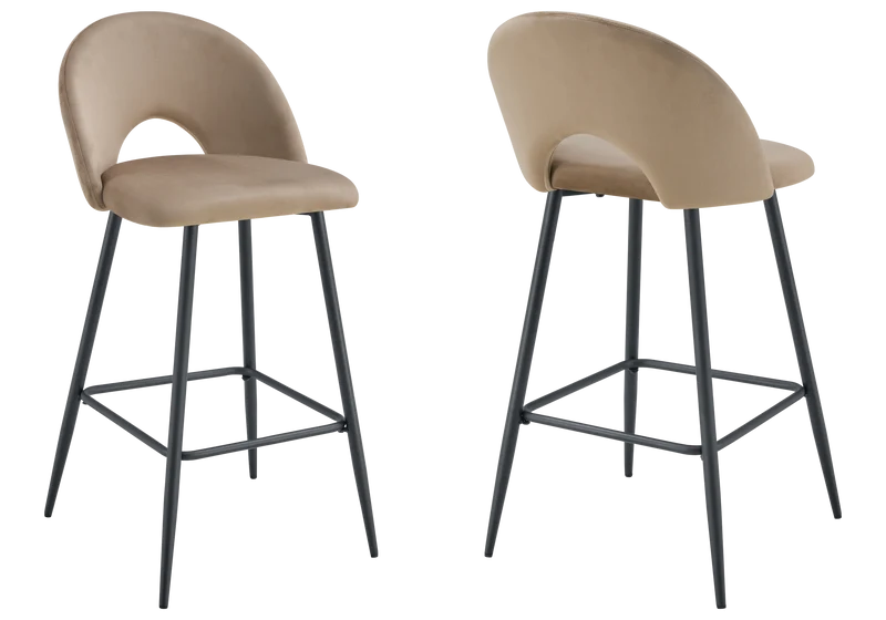Chaise de bar dossier ouvert en velours taupe - Talia x2