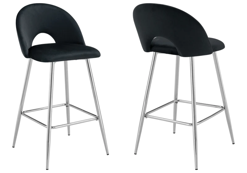 Chaise de bar dossier ouvert en velours noir - Talia x2