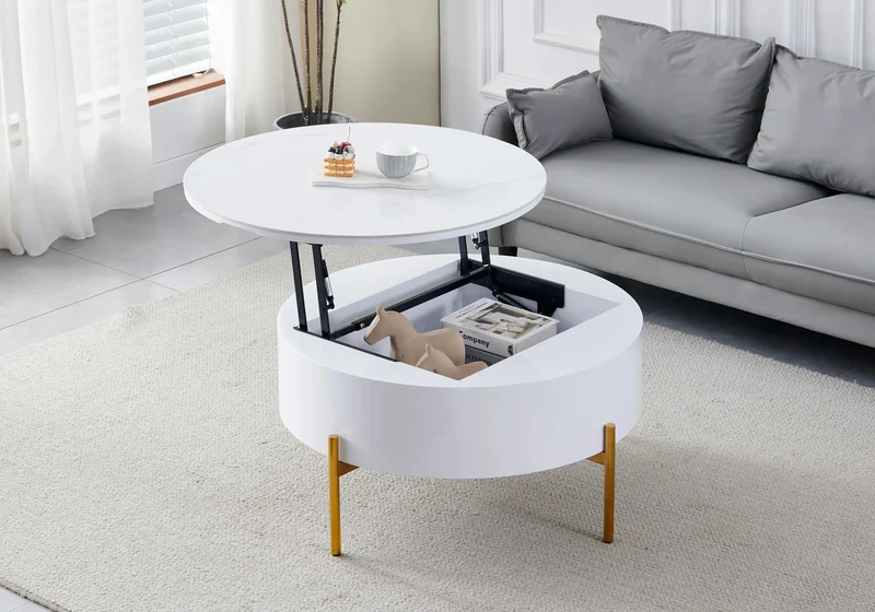 Table basse ronde dorée céramique marbre blanc - Vega