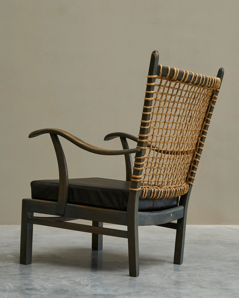 Bas van Pelt Lounge Chair in Solid Wood and Rope, The Netherlands, 1940s