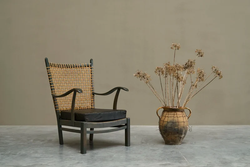 Bas van Pelt Lounge Chair in Solid Wood and Rope, The Netherlands, 1940s