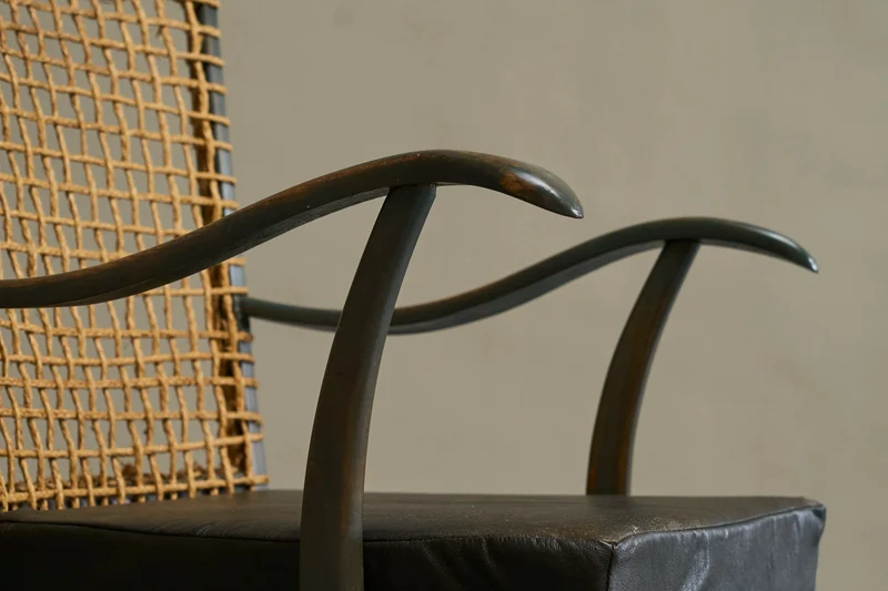 Bas van Pelt Lounge Chair in Solid Wood and Rope, The Netherlands, 1940s