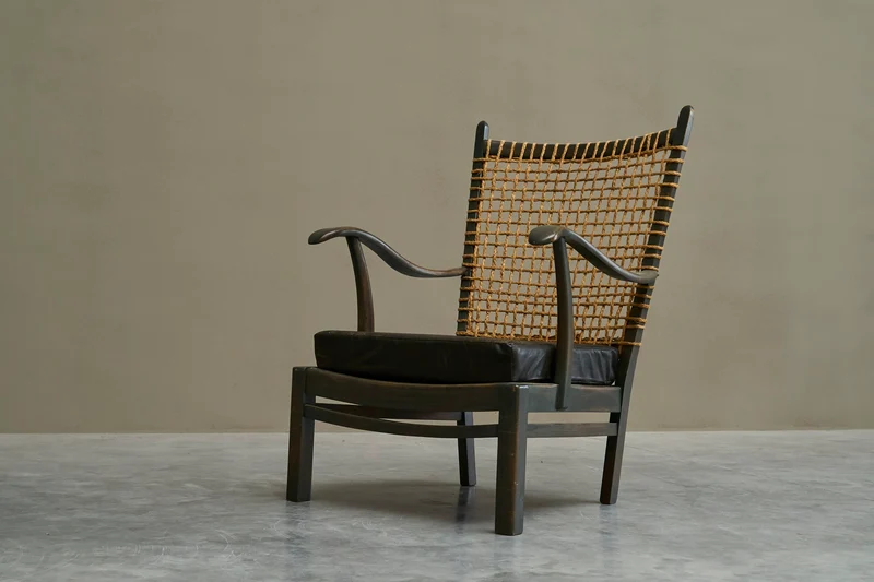Bas van Pelt Lounge Chair in Solid Wood and Rope, The Netherlands, 1940s