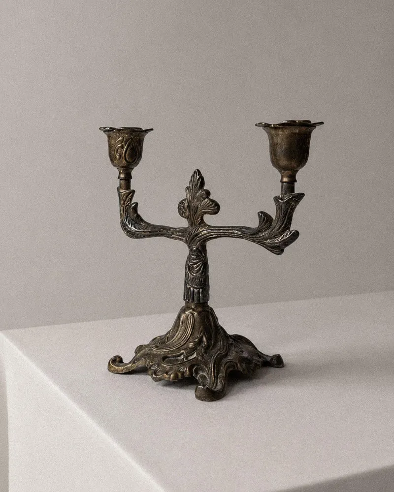 1910s Bronze Candleholder for Two Candles