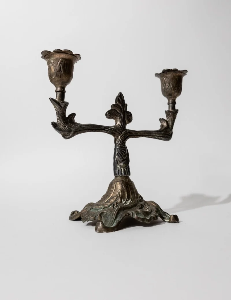 1910s Bronze Candleholder for Two Candles