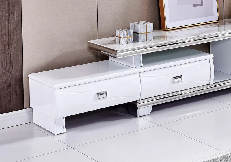 Meuble banc tv marbre beige - Mady