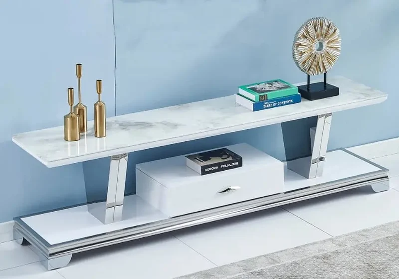 Meuble banc tv marbre blanc - Margot