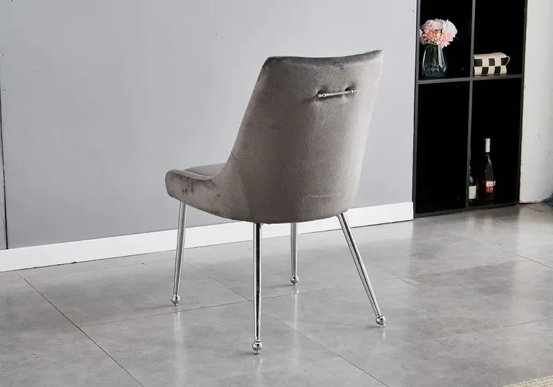 Chaises velours gris à poignée pieds argentés - Gema x4