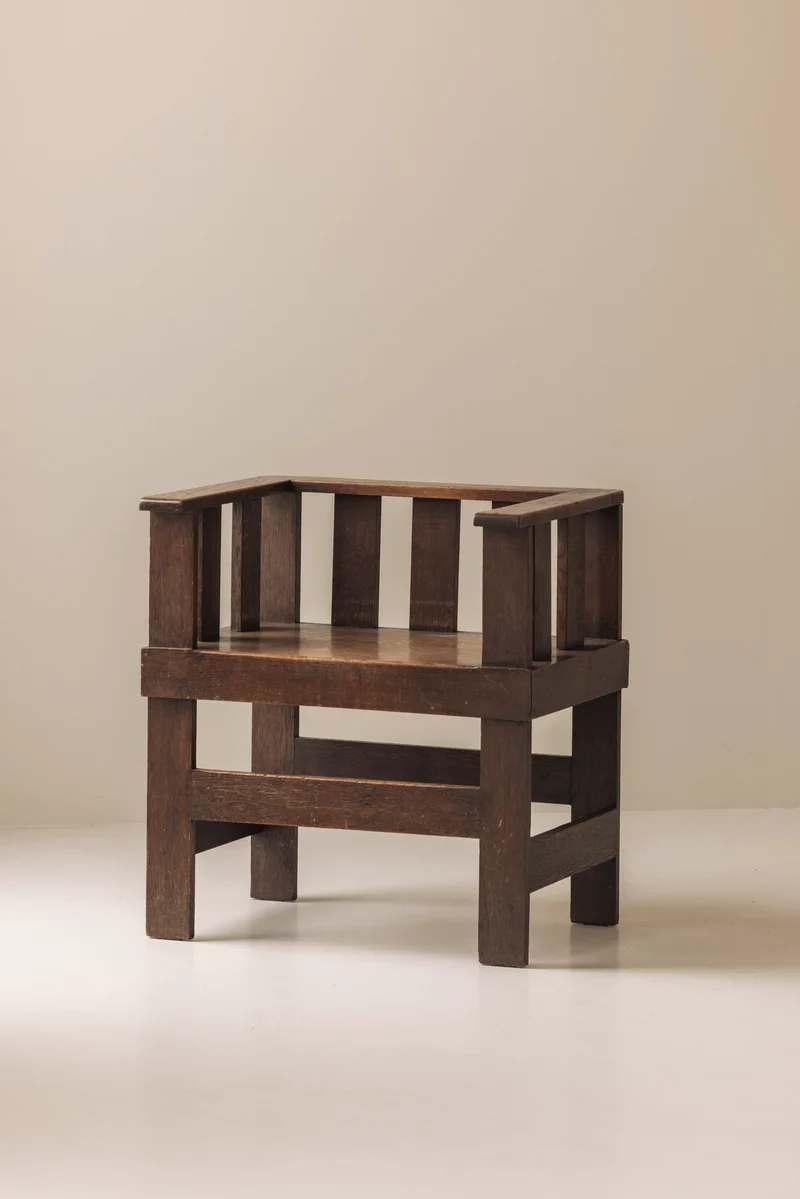 Rare French armchair in solid oak, early 1930s.