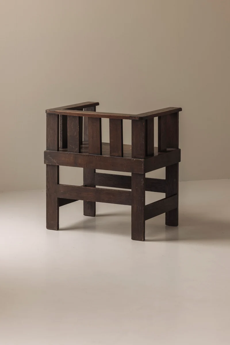 Rare French armchair in solid oak, early 1930s.