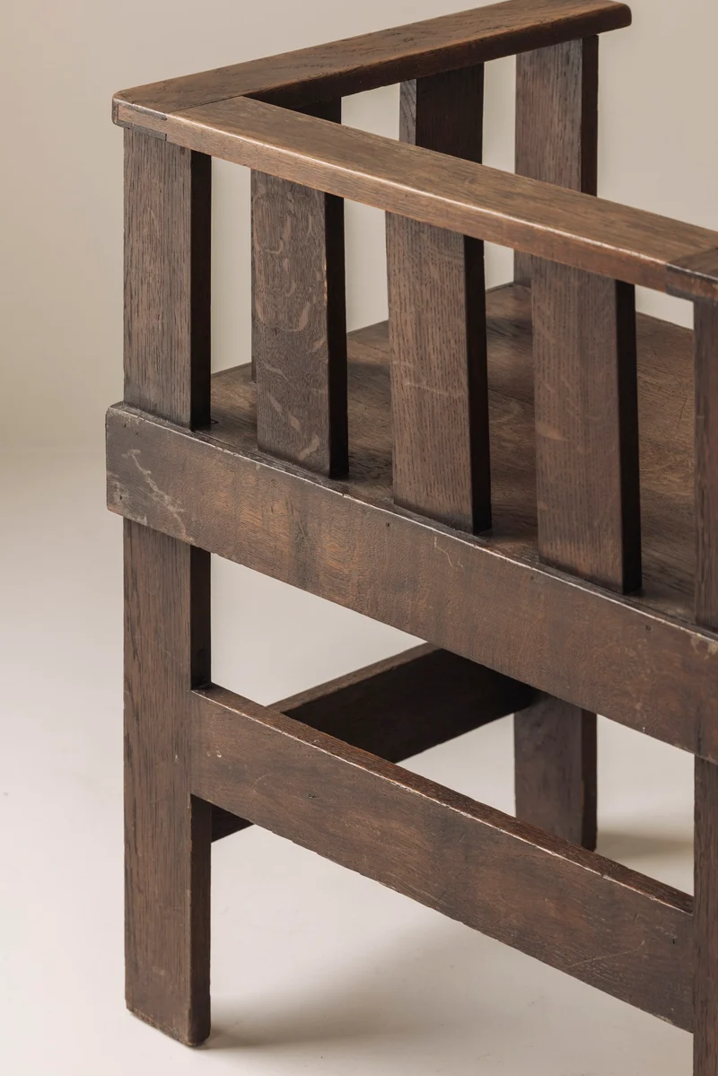 Rare French armchair in solid oak, early 1930s.