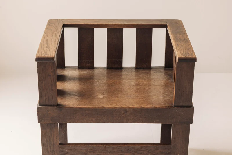 Rare French armchair in solid oak, early 1930s.