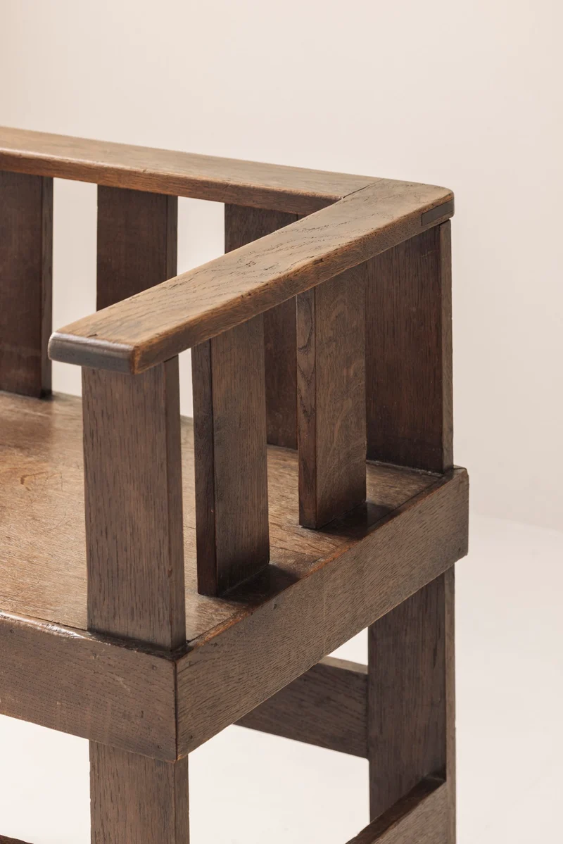 Rare French armchair in solid oak, early 1930s.