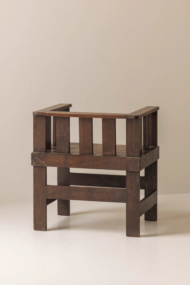 Rare French armchair in solid oak, early 1930s.