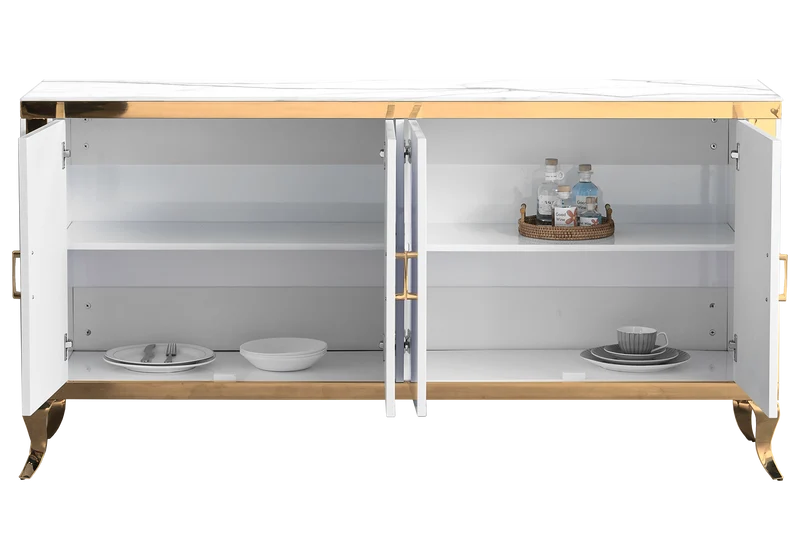 Buffet 4 portes marbre blanc doré - Neo