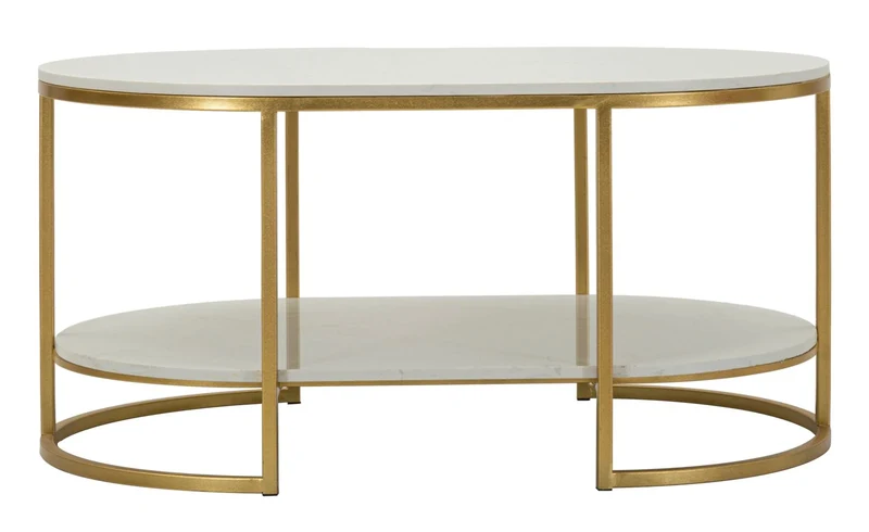 Table basse rectangulaire en marbre artificiel avec cadre doré – Izmir Design