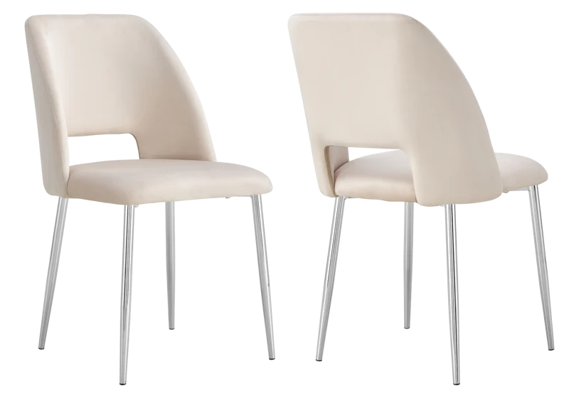 Chaise en velours beige avec dossier ouvert - Leoni x4