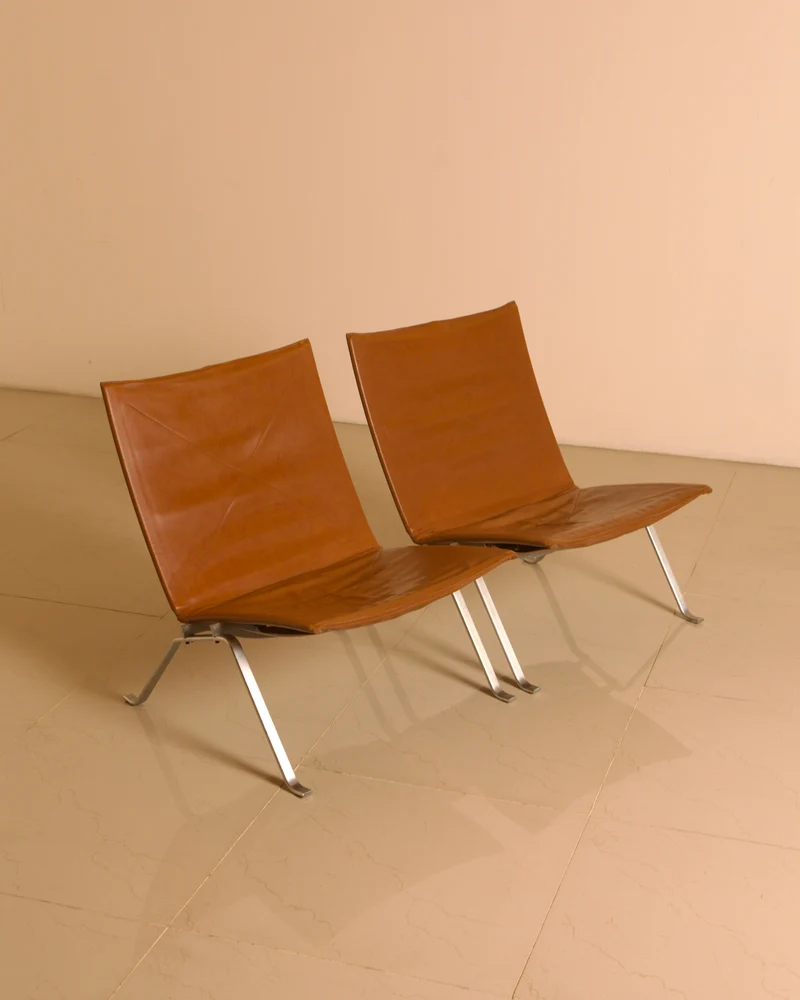 PK22 Cognac Leather Lounge Chair Pair by Poul Kjærholm, E. Kold Christensen, 1960s