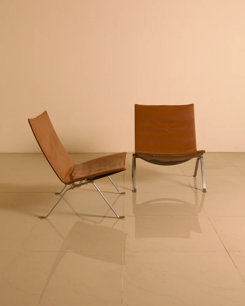 PK22 Cognac Leather Lounge Chair Pair by Poul Kjærholm, E. Kold Christensen, 1960s