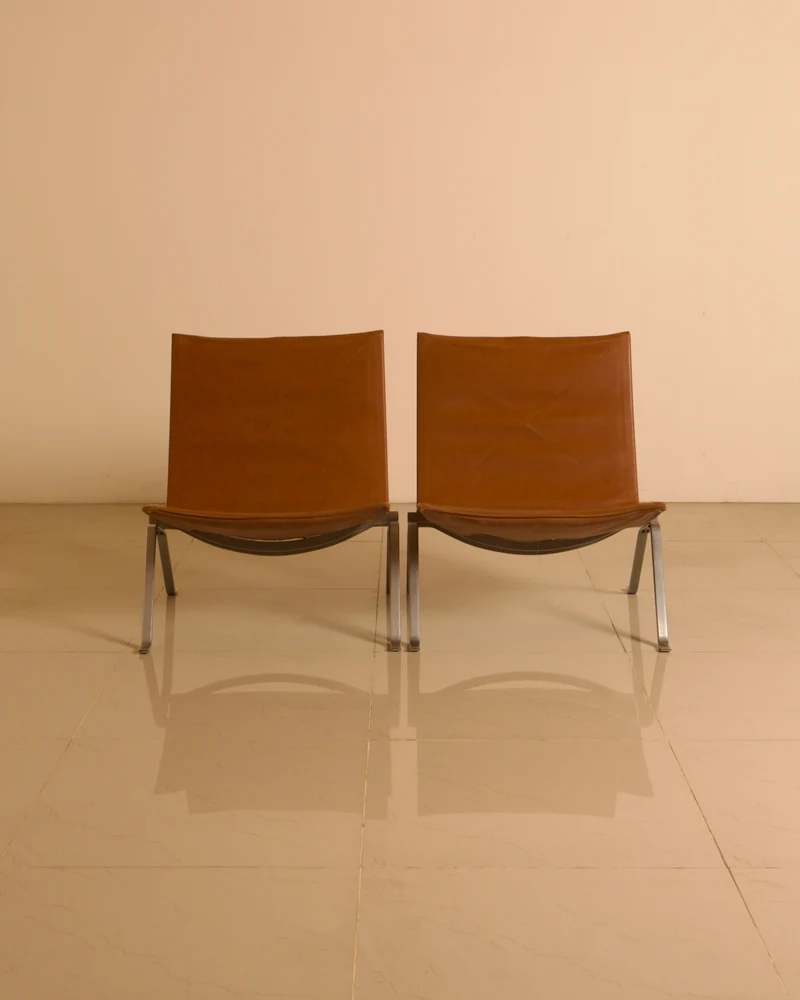 PK22 Cognac Leather Lounge Chair Pair by Poul Kjærholm, E. Kold Christensen, 1960s
