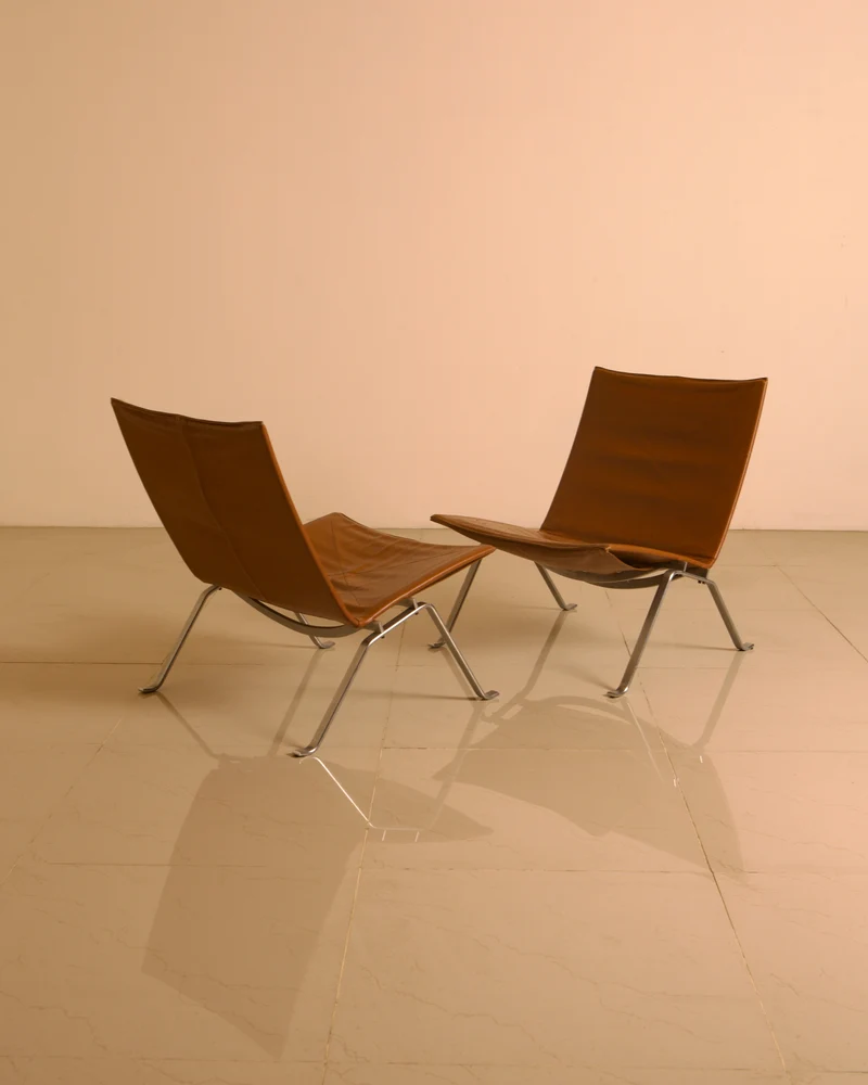PK22 Cognac Leather Lounge Chair Pair by Poul Kjærholm, E. Kold Christensen, 1960s