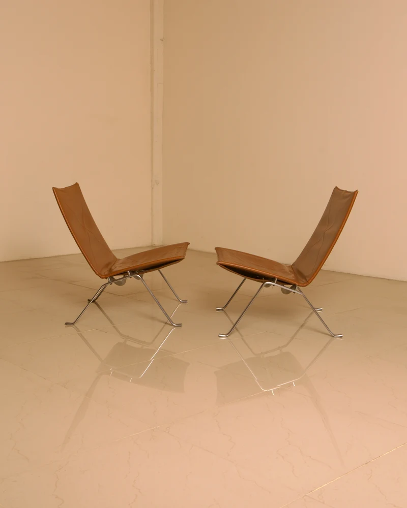 PK22 Cognac Leather Lounge Chair Pair by Poul Kjærholm, E. Kold Christensen, 1960s