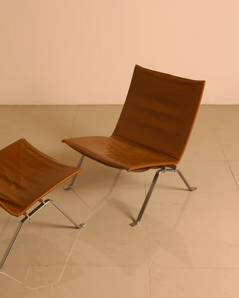 PK22 Cognac Leather Lounge Chair Pair by Poul Kjærholm, E. Kold Christensen, 1960s