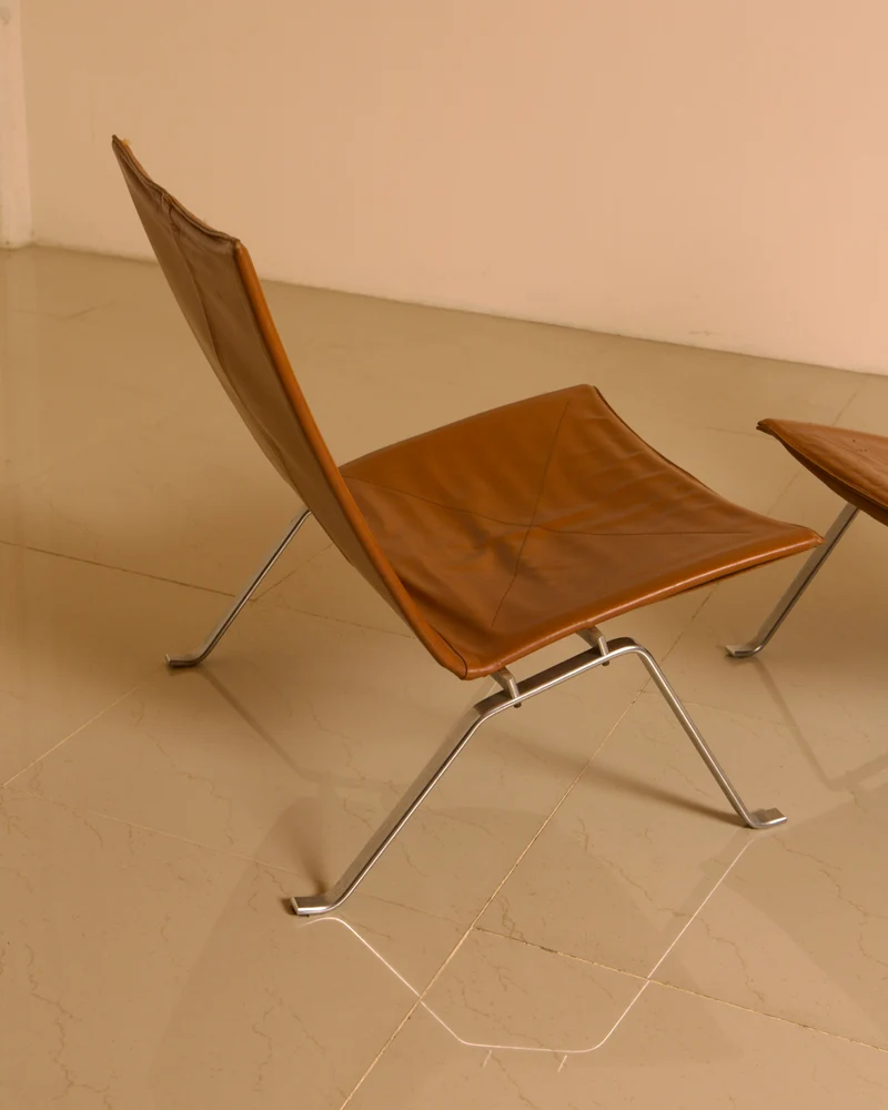 PK22 Cognac Leather Lounge Chair Pair by Poul Kjærholm, E. Kold Christensen, 1960s
