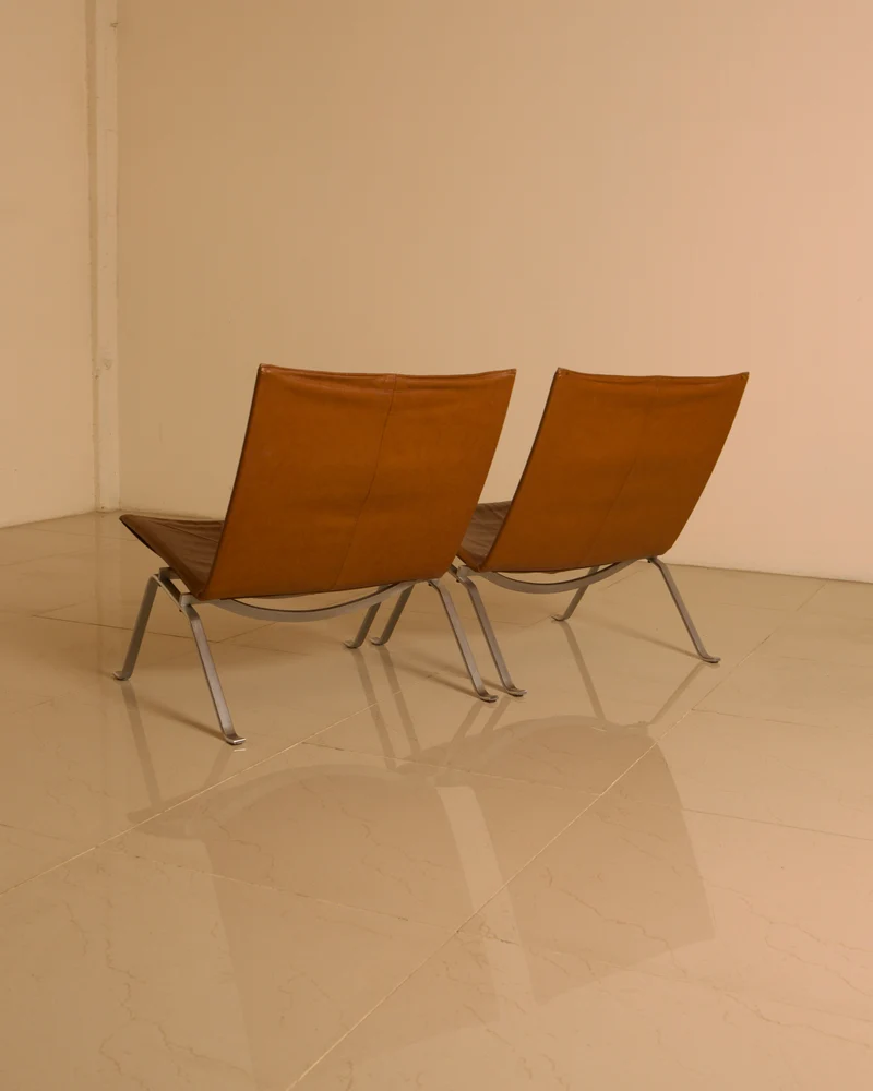 PK22 Cognac Leather Lounge Chair Pair by Poul Kjærholm, E. Kold Christensen, 1960s