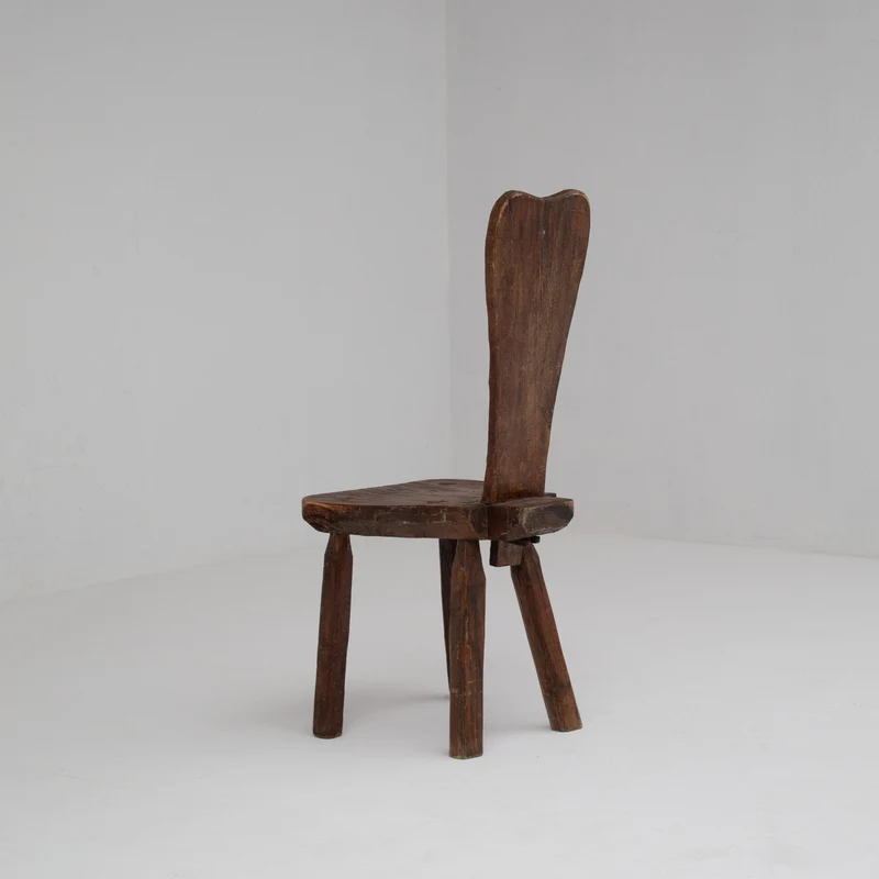 Brutalist Oak Stools with Backrests