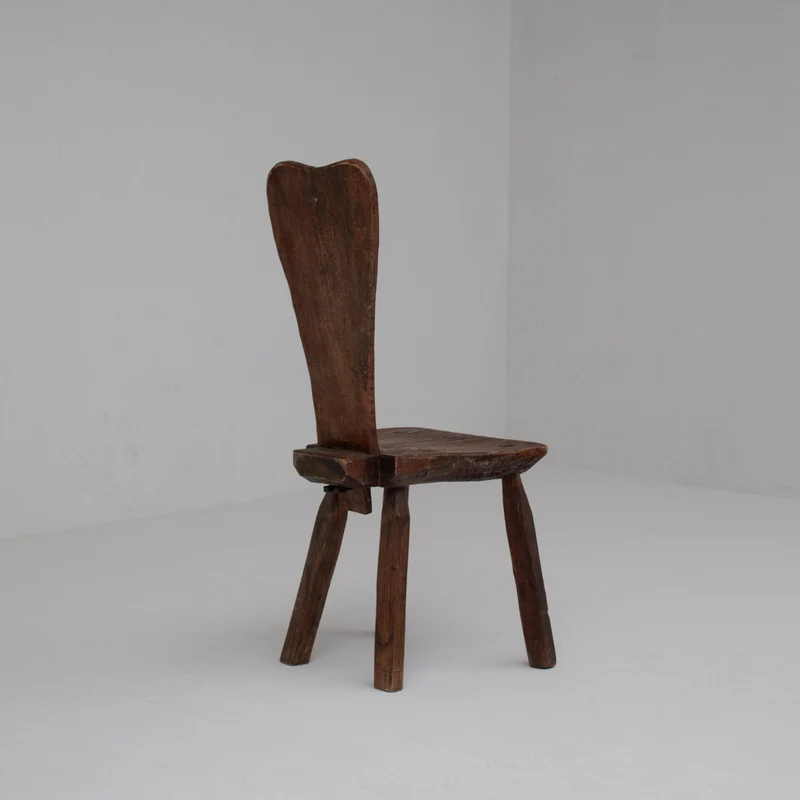 Brutalist Oak Stools with Backrests