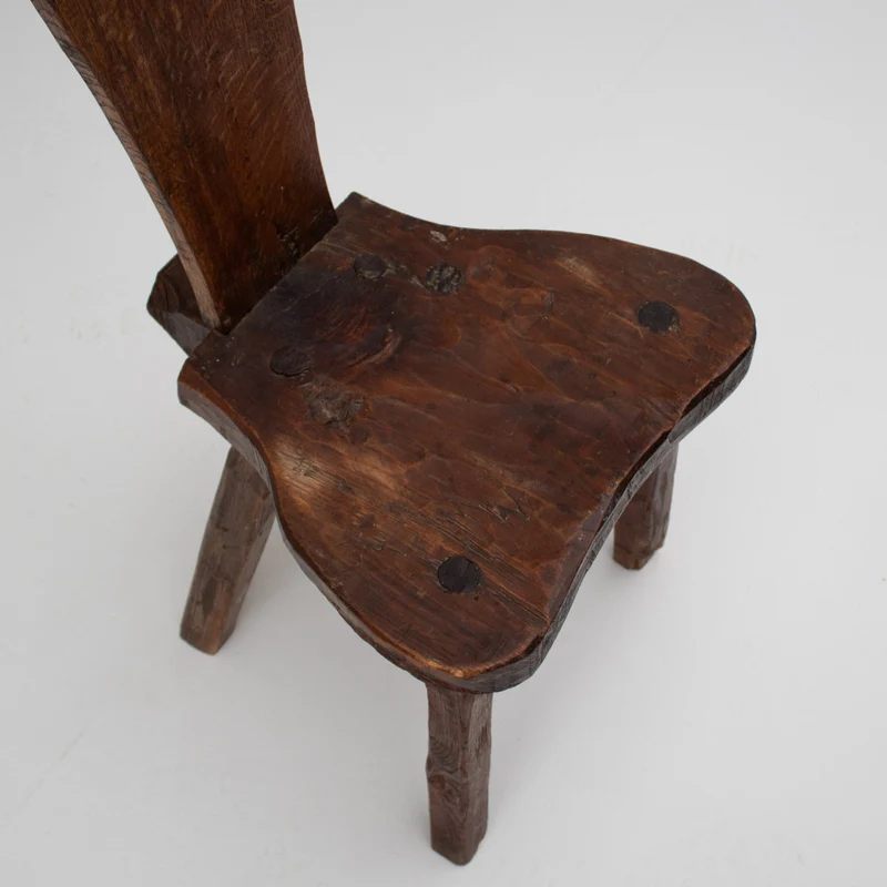 Brutalist Oak Stools with Backrests