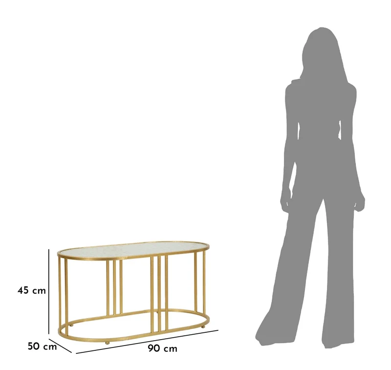 Table basse rectangulaire en verre avec pieds dorés – Style Antalia