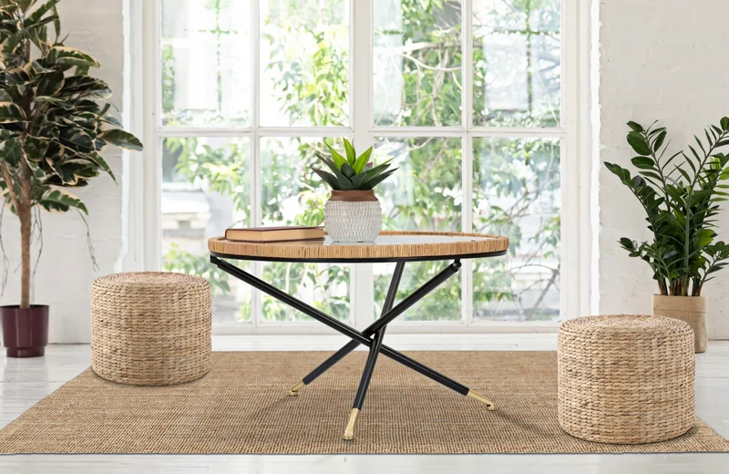 Table basse ronde avec base en rotin – Saint Barth Rotondo
