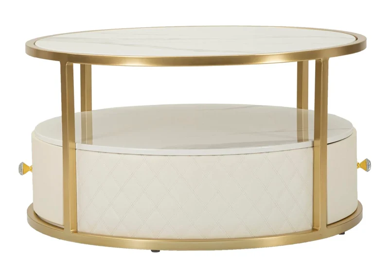 Table basse ronde avec piètement doré – Sharon Modern Design avec plateau en marbre