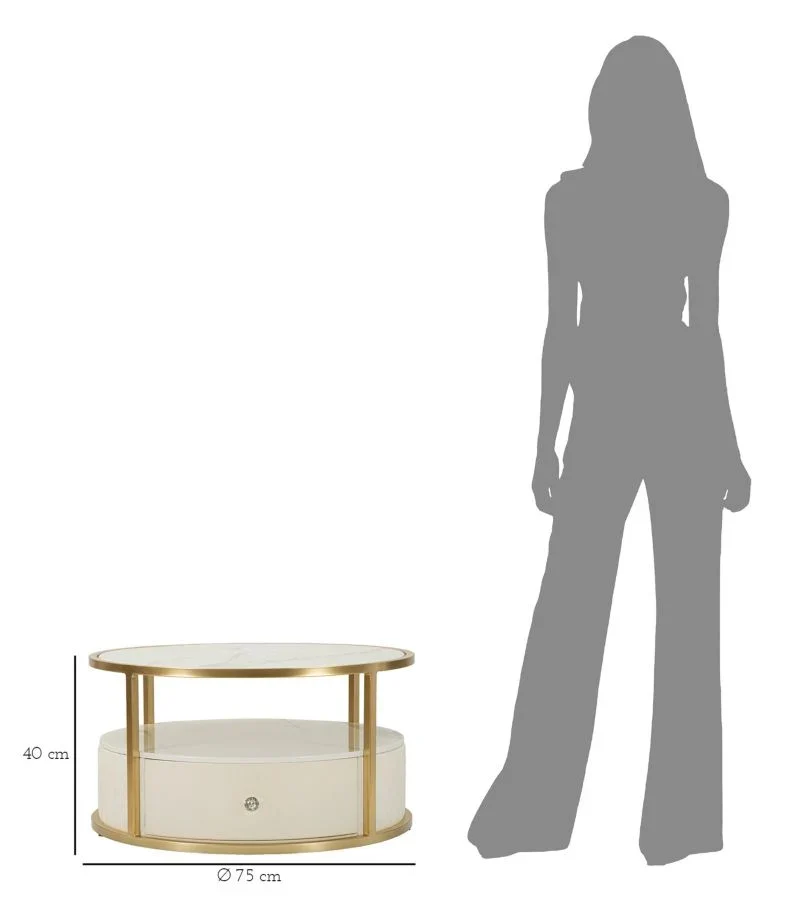 Table basse ronde avec piètement doré – Sharon Modern Design avec plateau en marbre