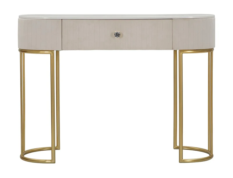 Table console crème avec pieds en métal doré (plateau en marbre)