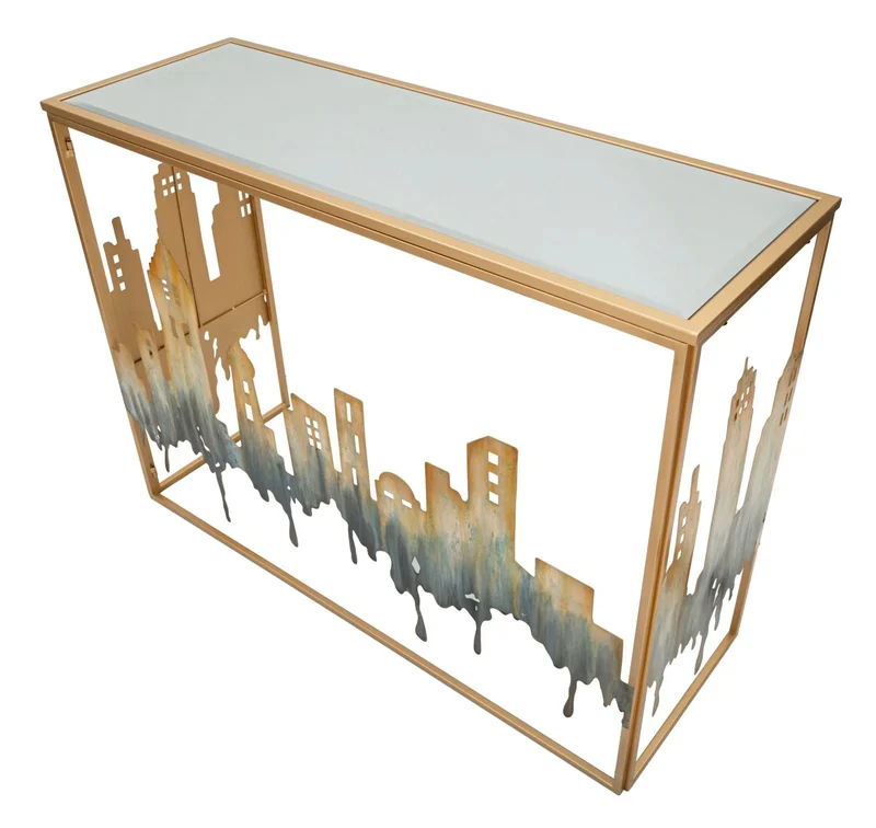 Table console en métal et verre Cityscape