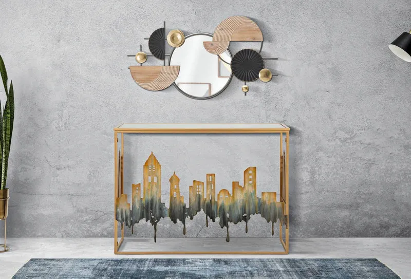 Table console en métal et verre Cityscape