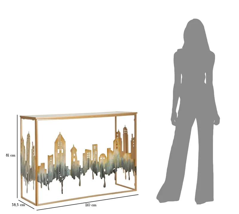 Table console en métal et verre Cityscape