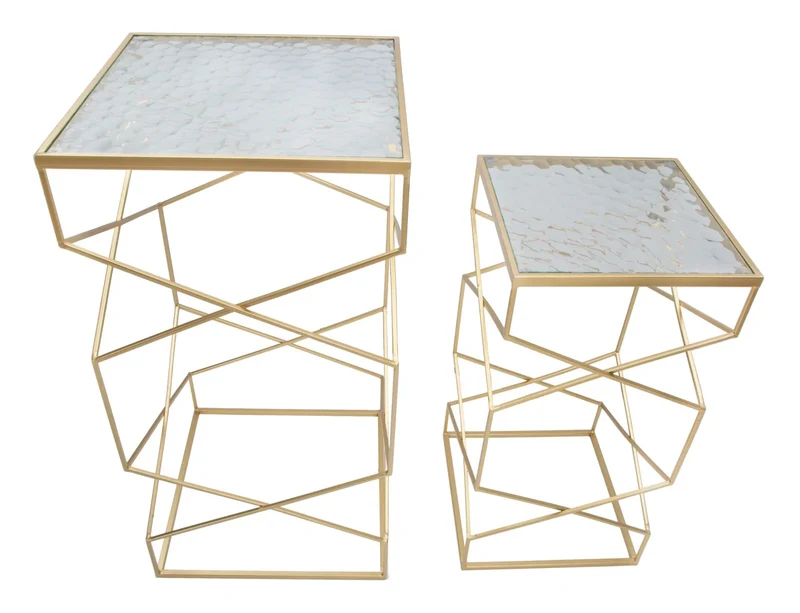 Tables d'appoint en métal doré avec plateau en verre – Glassy Coppia