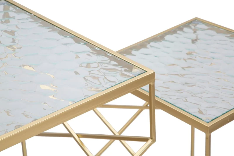 Tables d'appoint en métal doré avec plateau en verre – Glassy Coppia