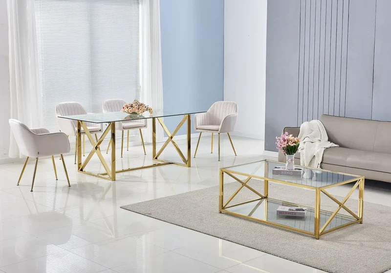 Table en verre et chaises beiges - Avas