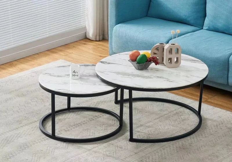 Tables gigognes noires marbre blanc - Orea