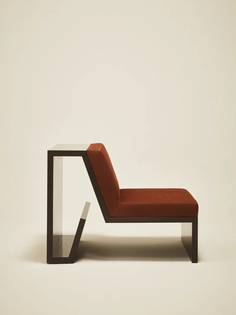 'Continuous' Lounge Chair Handcrafted in Wood Veneer & Leather Upholstery